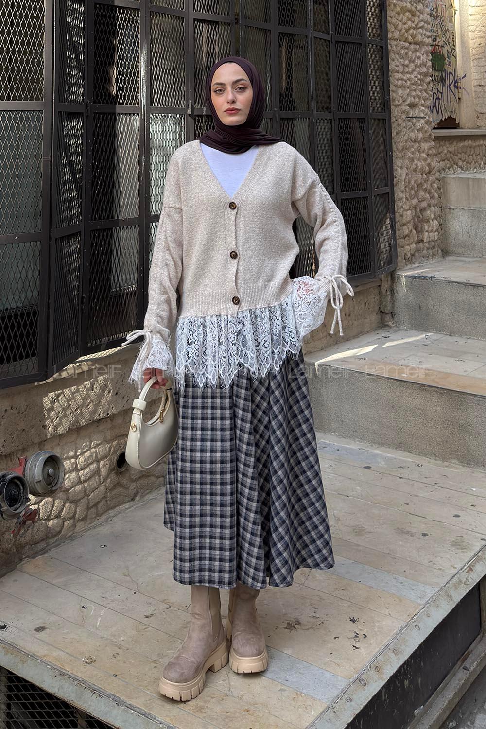 Stone V Neck Long Arm Cardigan