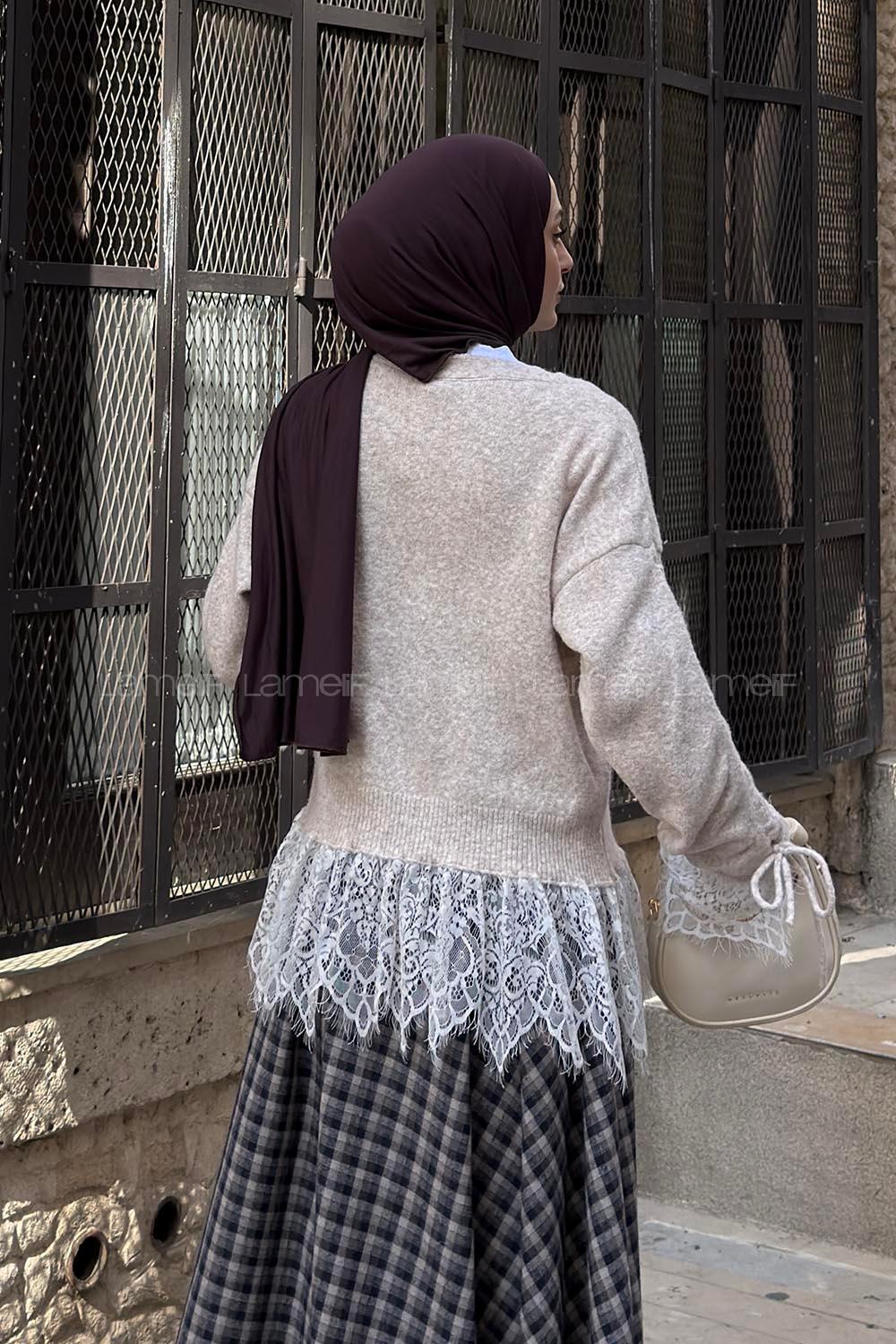 Stone V Neck Long Arm Cardigan