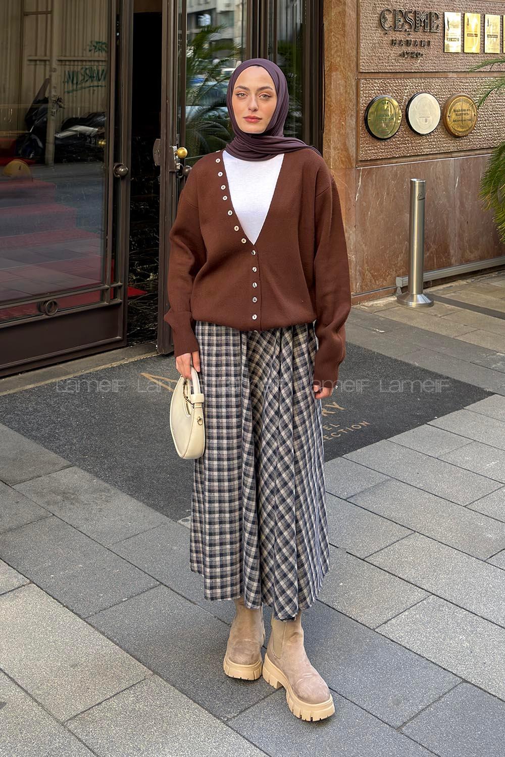 Brown V Neck Long Arm Cardigan