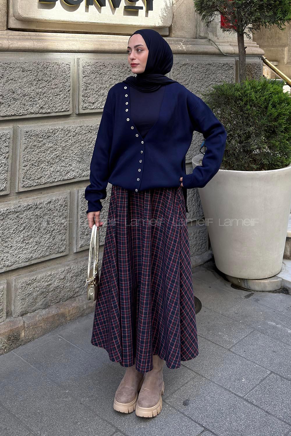 Navy Blue V Neck Long Arm Cardigan