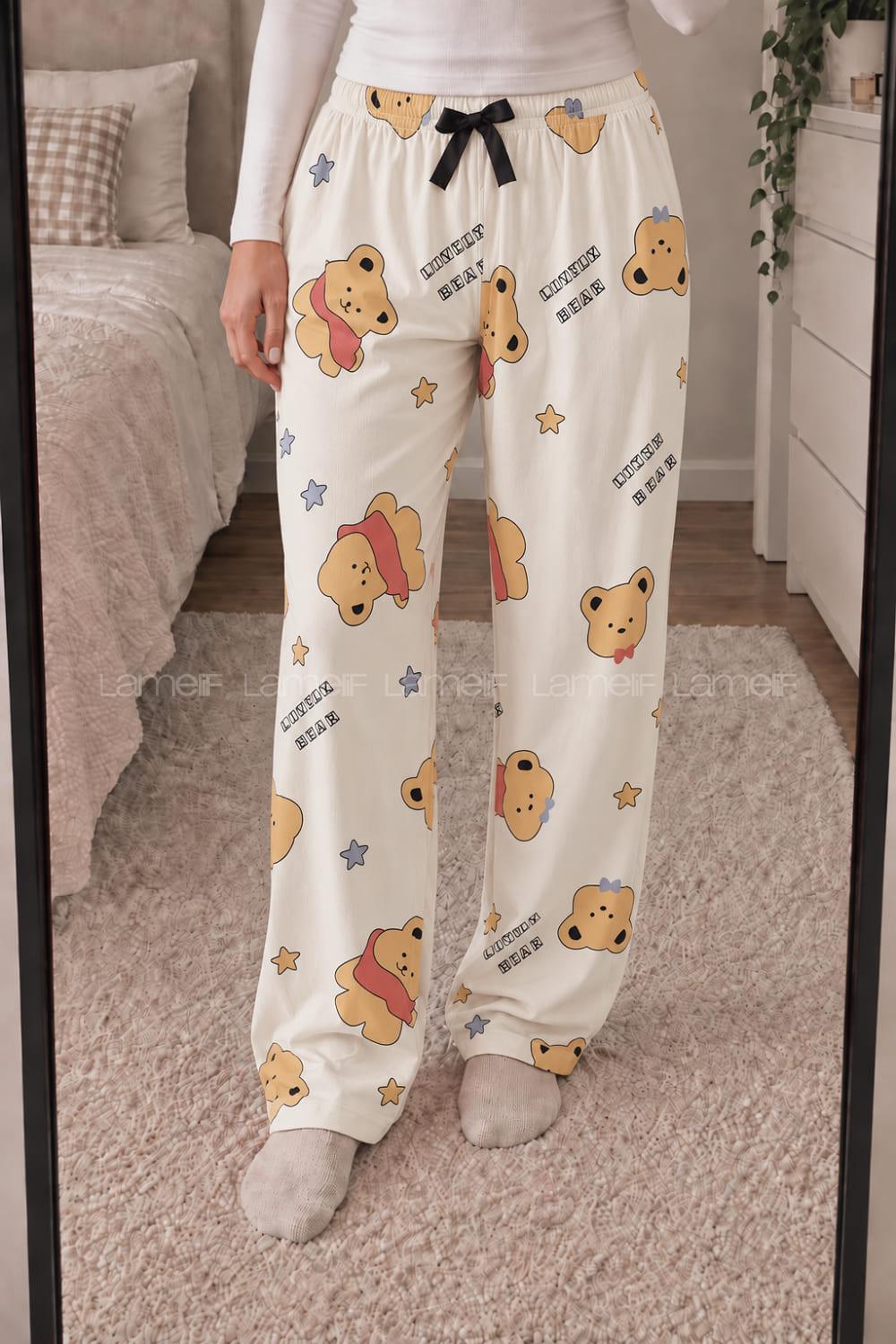 Lamelif Milan Kumaş Ayıcık Desenli Pijama Altı