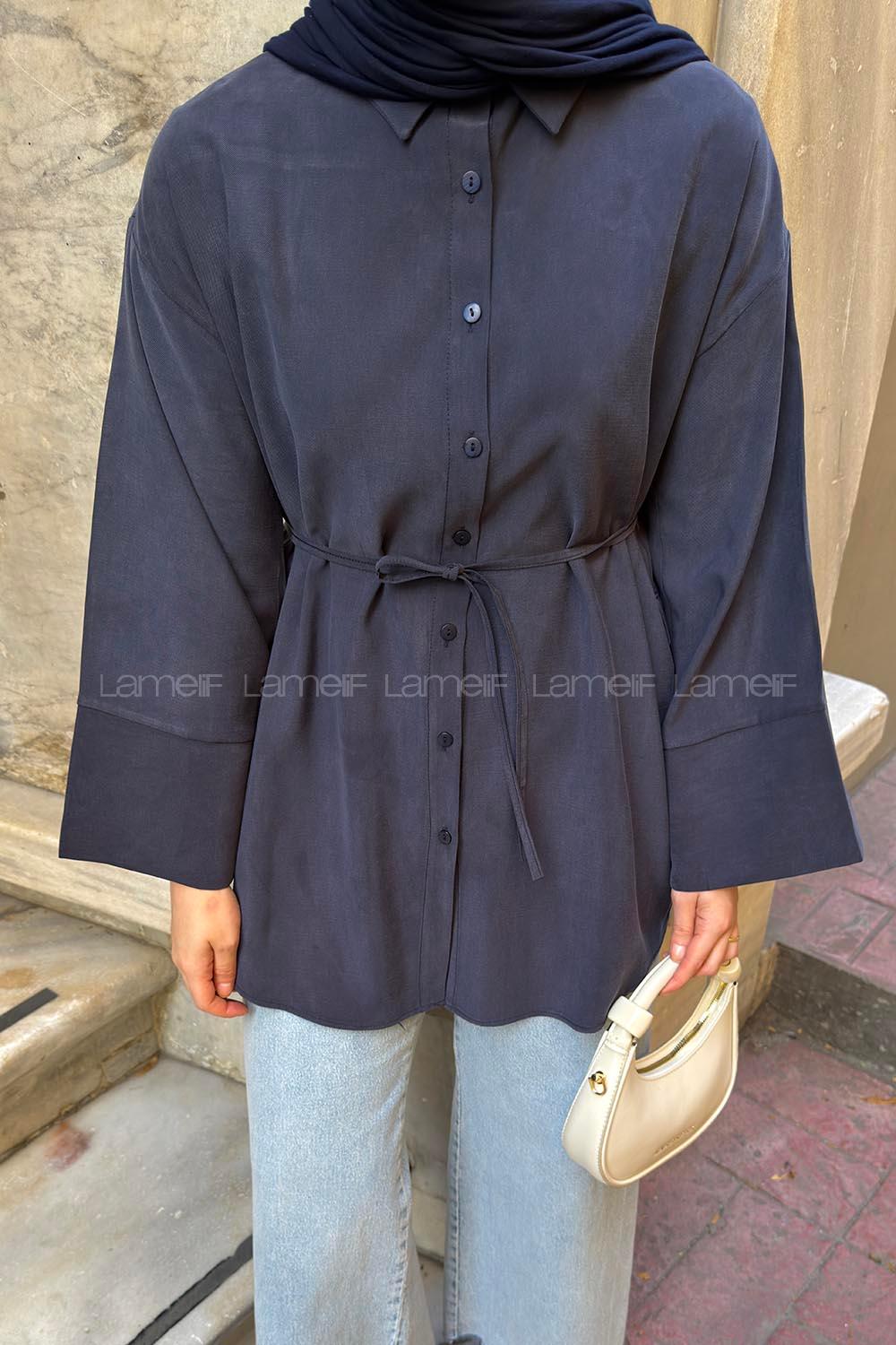 Navy Blue Shirt Collar Long Arm Unprinted Shirt