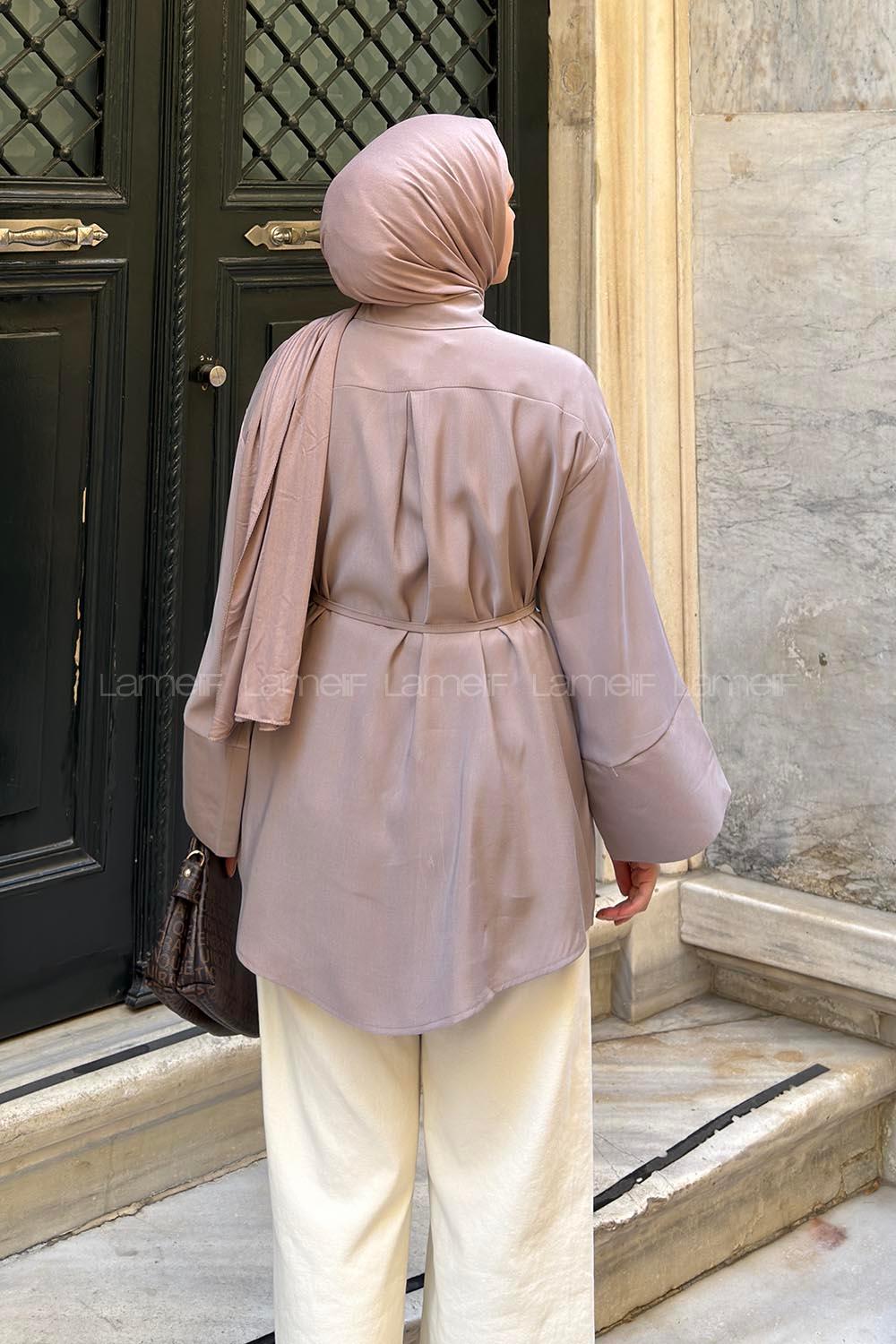 Lamelif Bağlama Detaylı Gömlek Vizonrengi