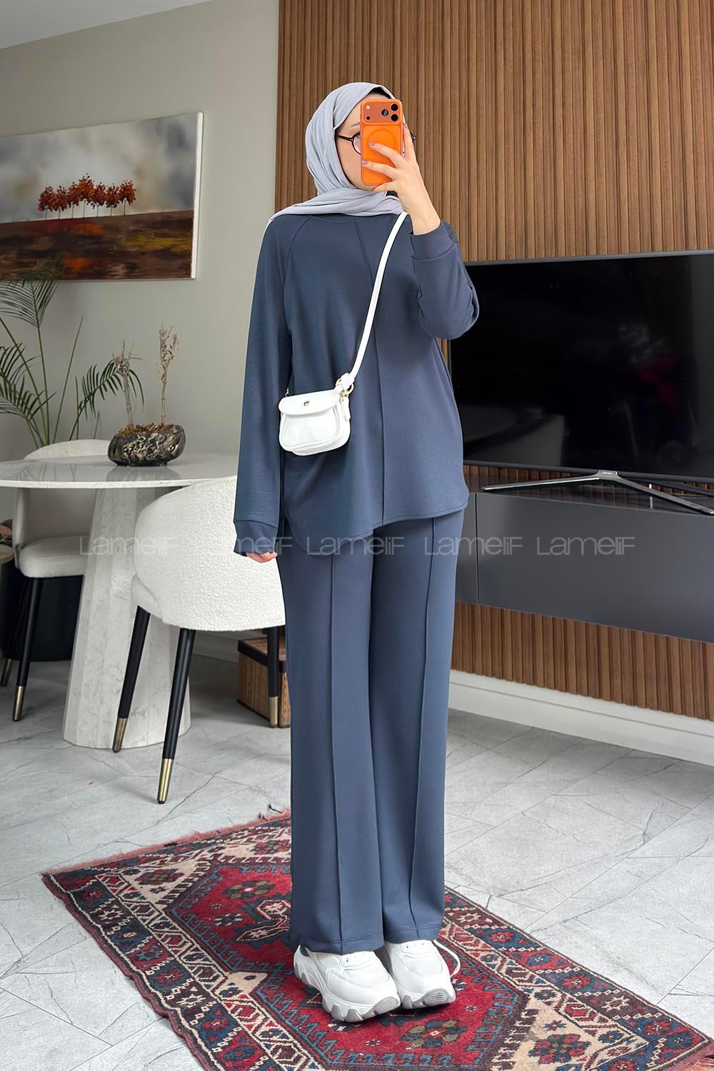 Smoked Crew Neck Long Arm Without Accessories Regular Trousers Suit