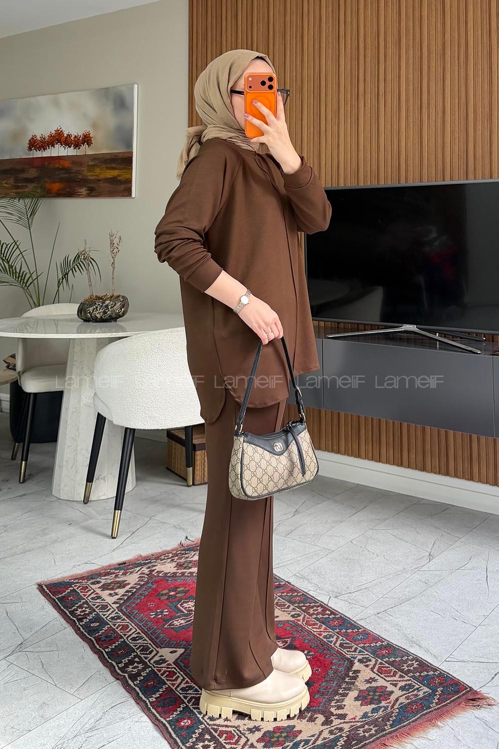 Brown Crew Neck Long Arm Without Accessories Regular Trousers Suit