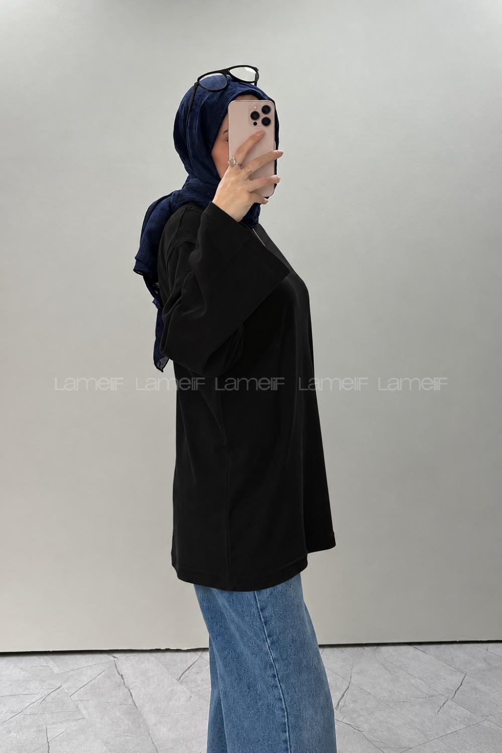 Lamelif Bisiklet Yaka Basic Bluz  Siyah
