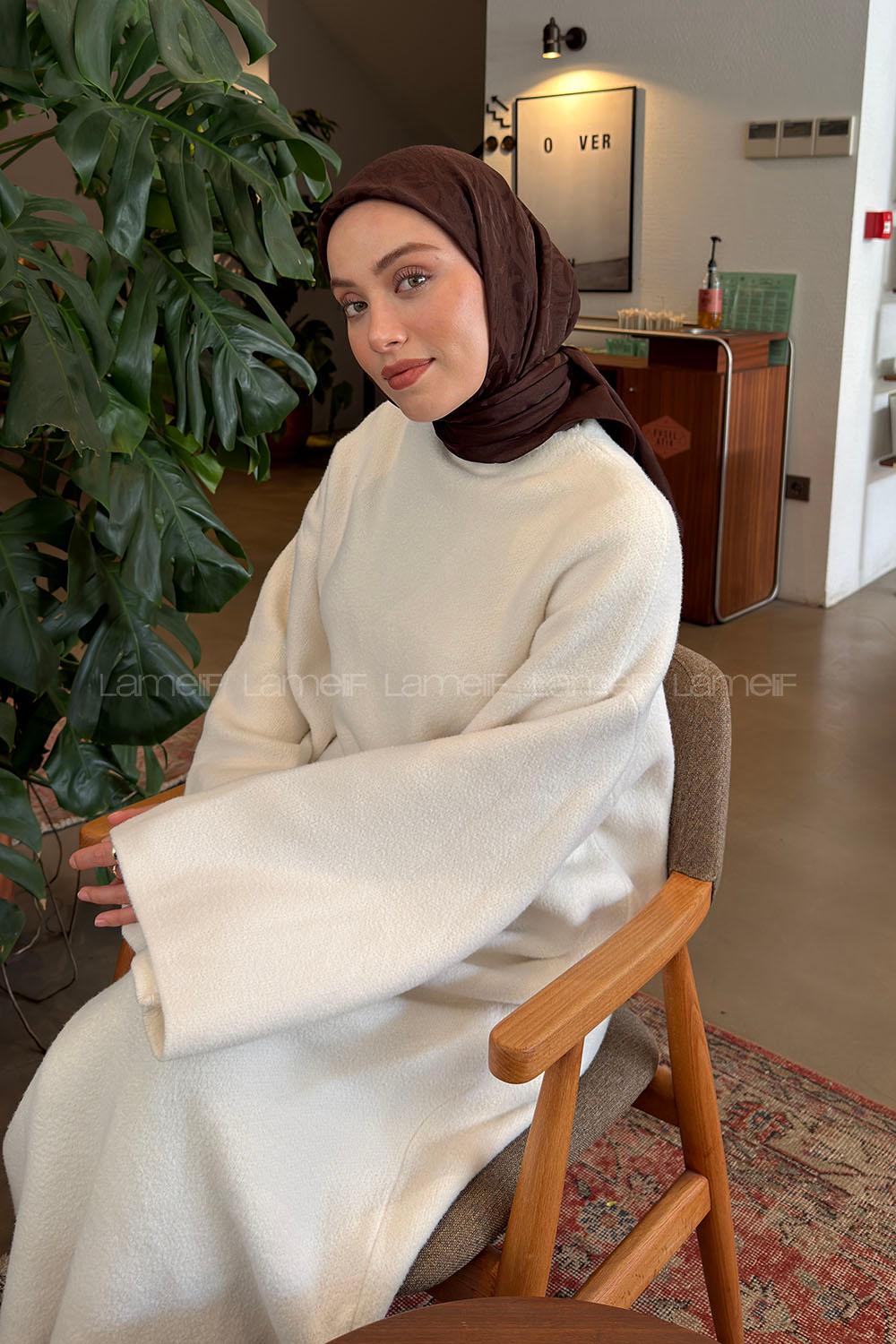 Lamelif CC Desen Ayrobin Floş Jakar Eşarp Acı Kahve