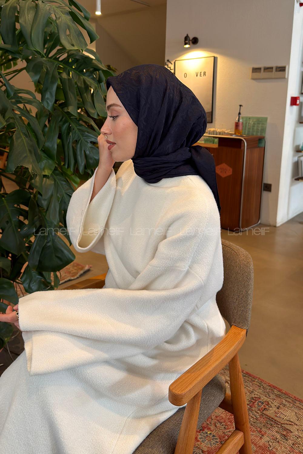 Lamelif CC Desen Ayrobin Floş Jakar Eşarp Lacivert