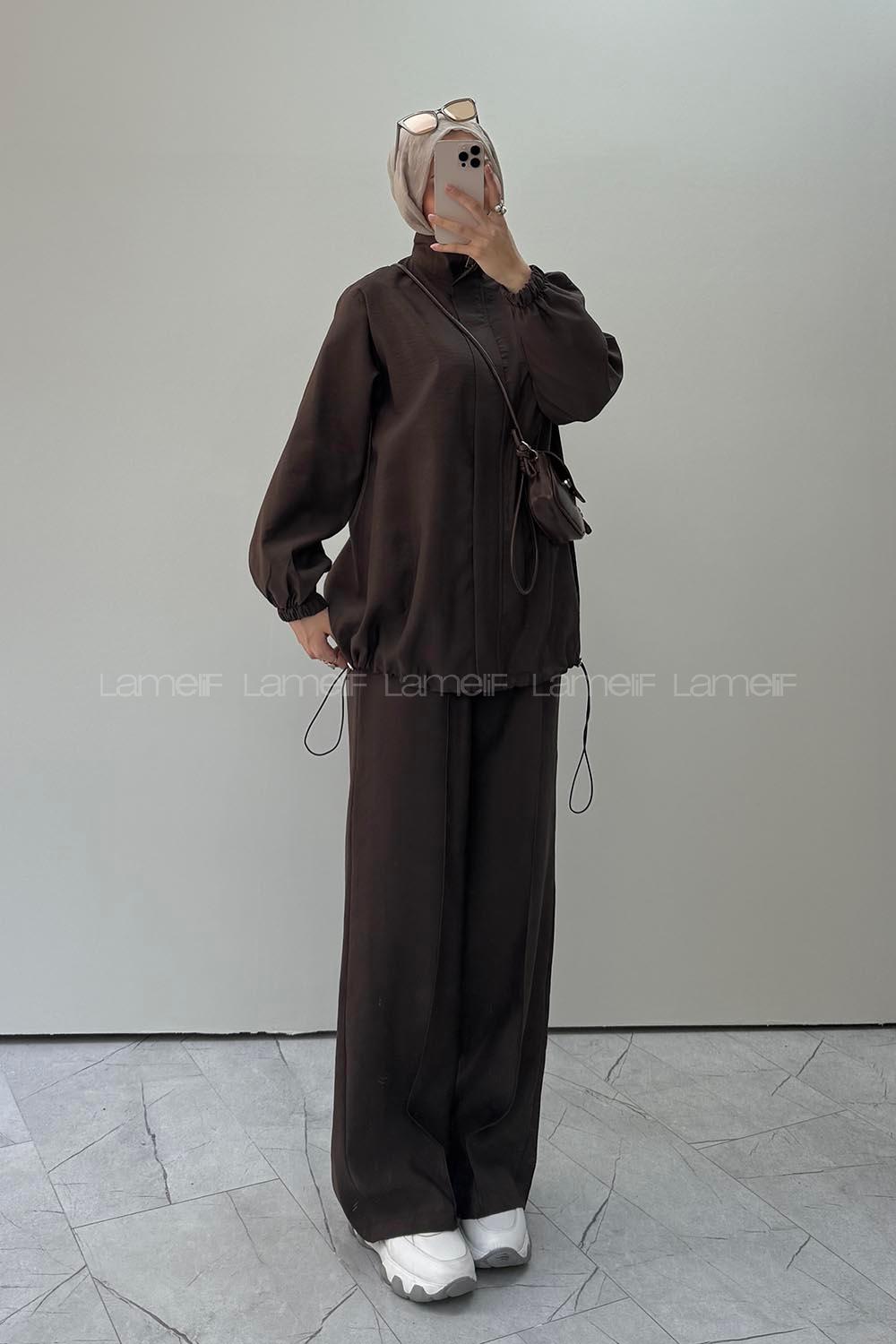 Bitter Brown Neckband Long Arm Parachute Fabric Regular Trousers Comfortable Suit