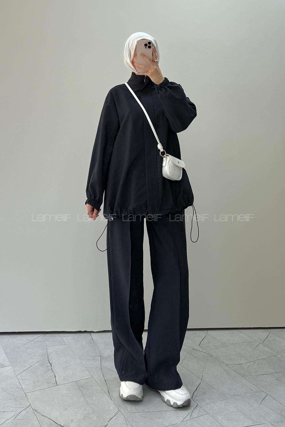 Navy Blue Neckband Long Arm Parachute Fabric Regular Trousers Comfortable Suit