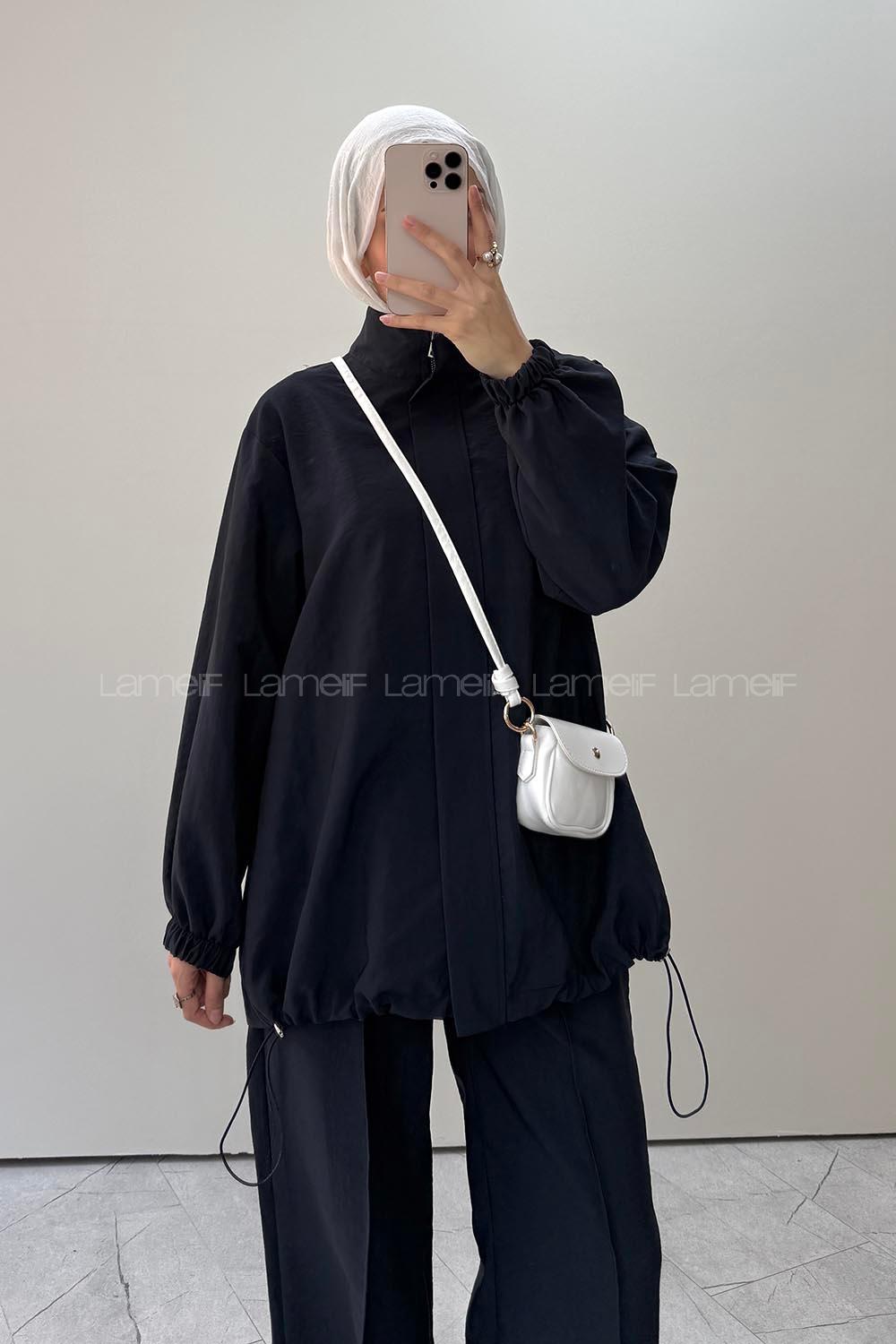 Navy Blue Neckband Long Arm Parachute Fabric Regular Trousers Comfortable Suit