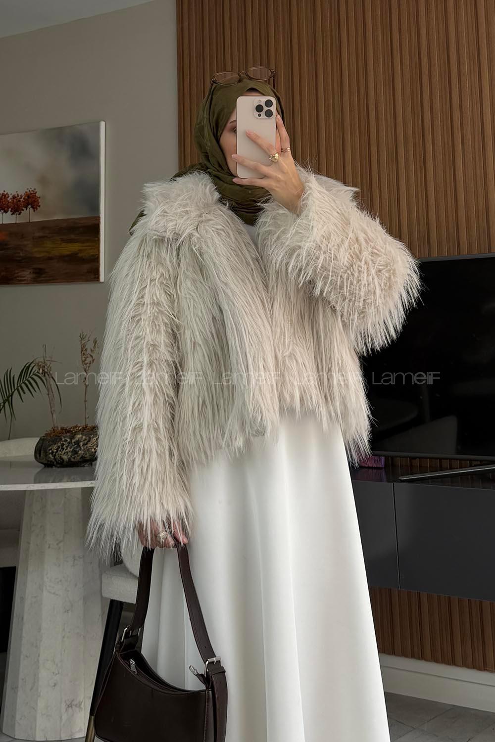 Lamelif Kısa Kürk Ceket Bej