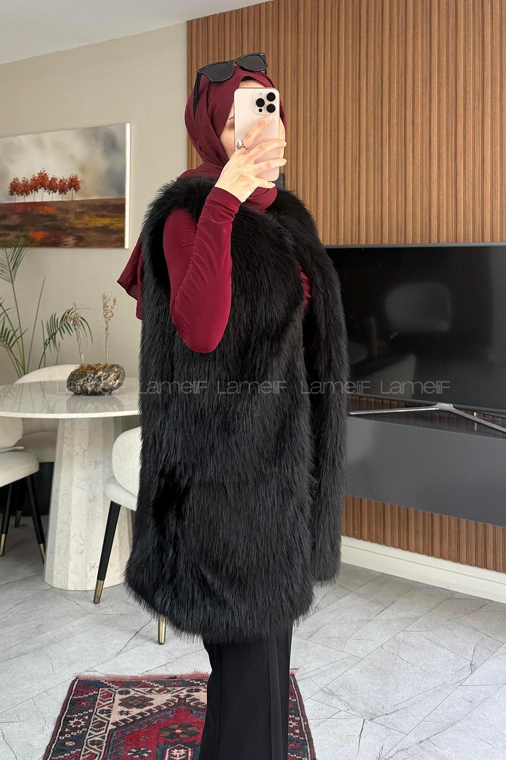 Lamelif Kürk Yelek Siyah