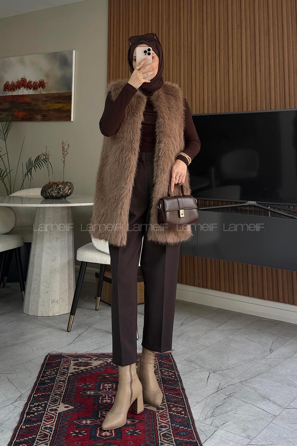 Lamelif Kürk Yelek Vizonrengi