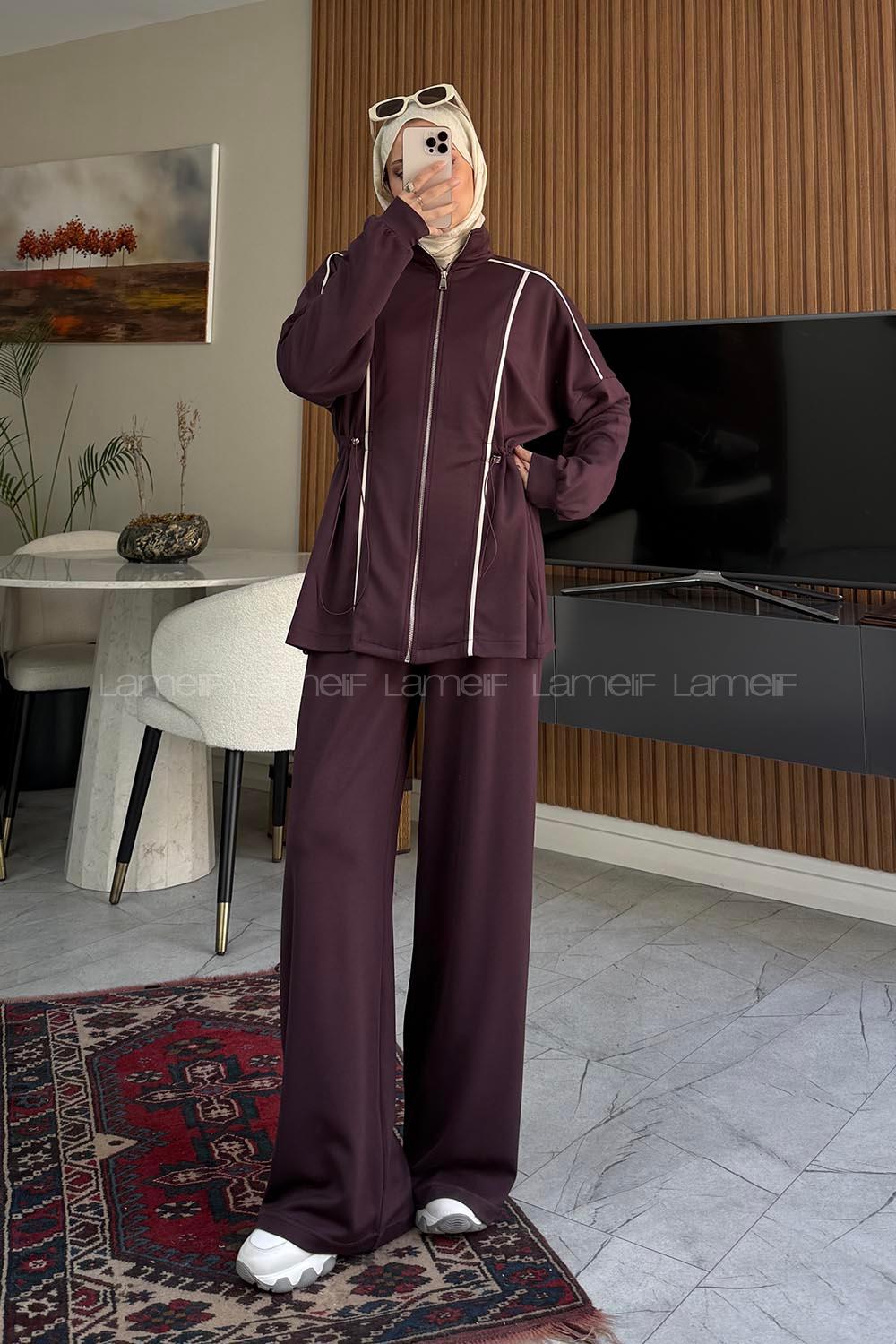Plum Neckband Long Arm Modal Regular Trousers Comfortable Suit