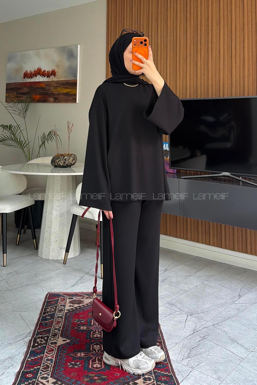 Black Crew Neck Long Arm Without Accessories Regular Trousers Suit