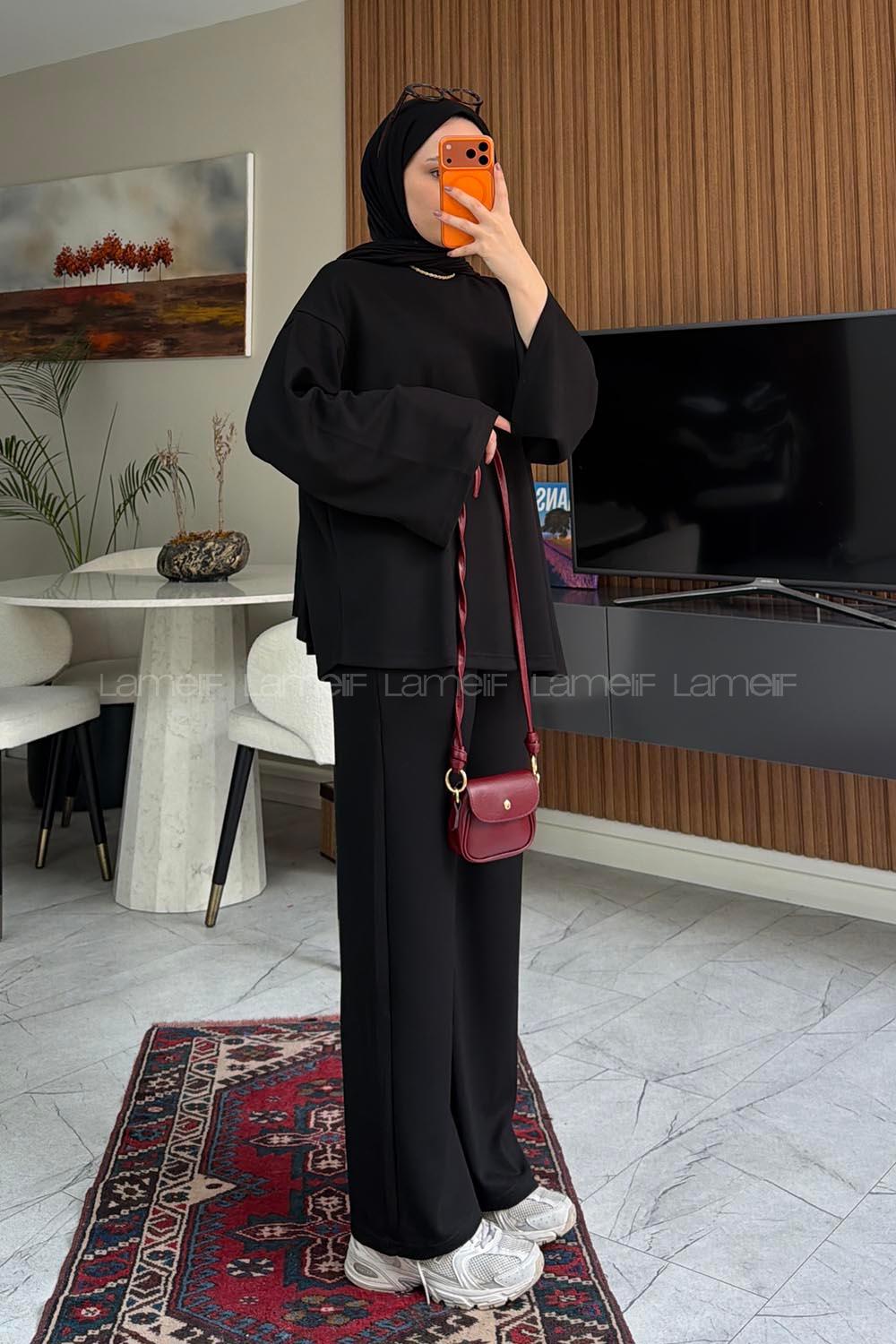 Black Crew Neck Long Arm Without Accessories Regular Trousers Suit