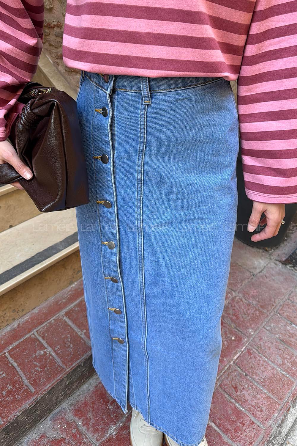Ice Blue Denim Straight Skirt Skirt