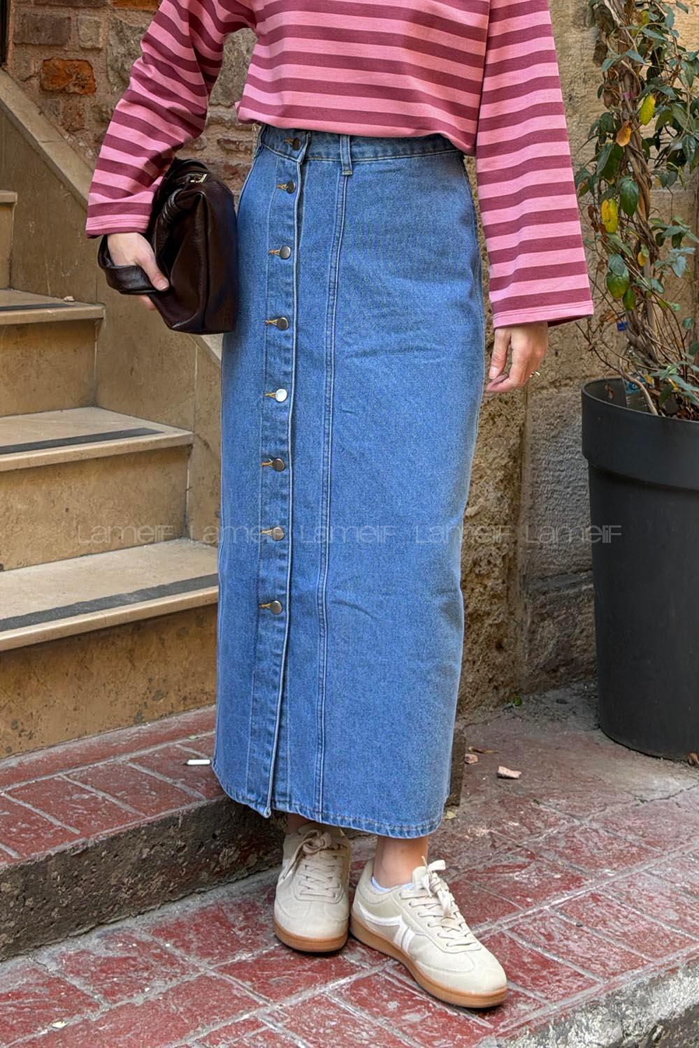 Ice Blue Denim Straight Skirt Skirt