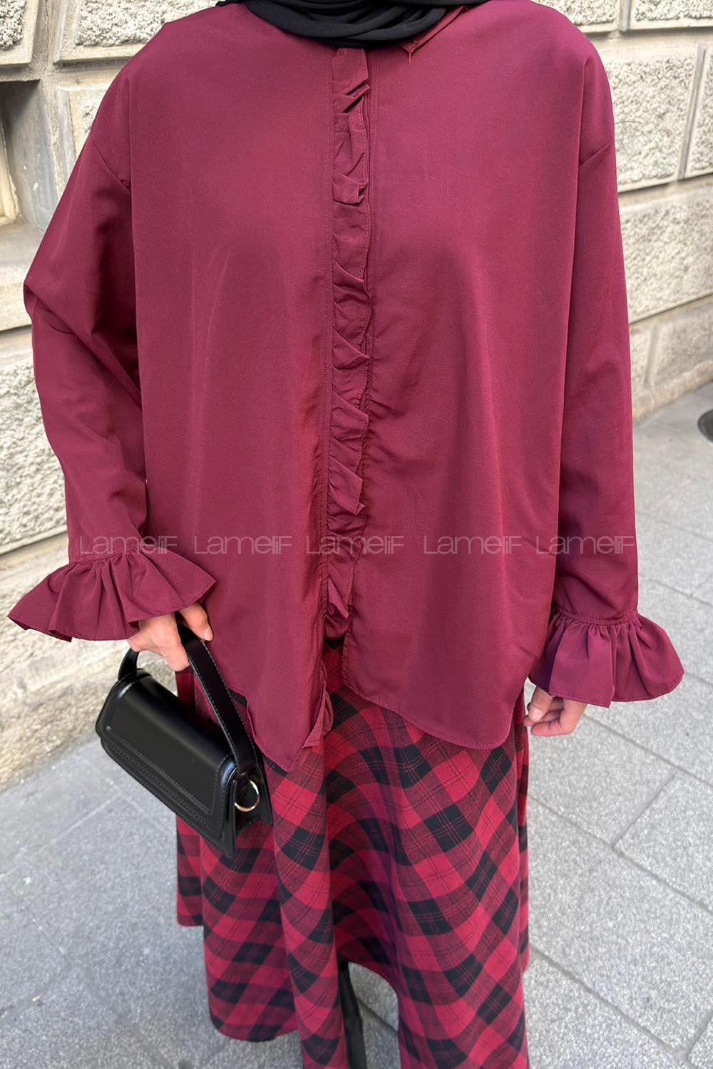 Lamelif Fırfırlı Gömlek Mürdüm