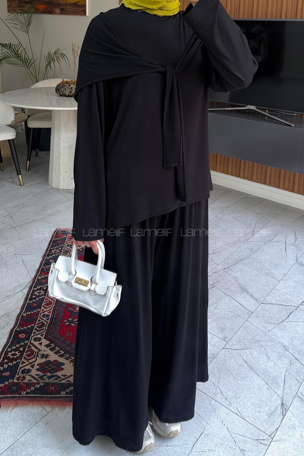 Black Crew Neck Long Arm Regular Trousers Suit