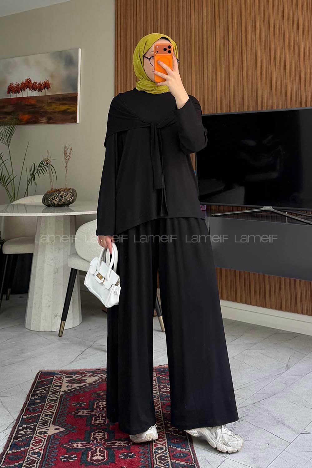 Black Crew Neck Long Arm Regular Trousers Suit
