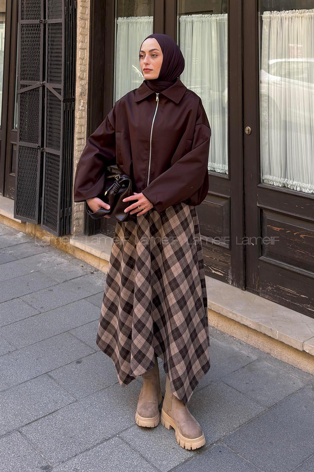 Bitter Brown Shirt Collar Long Arm Lycra Polyester Jacket