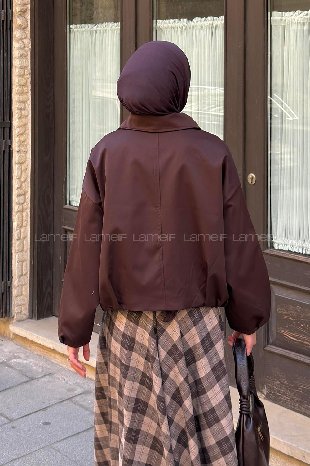 Bitter Brown Shirt Collar Long Arm Lycra Polyester Jacket