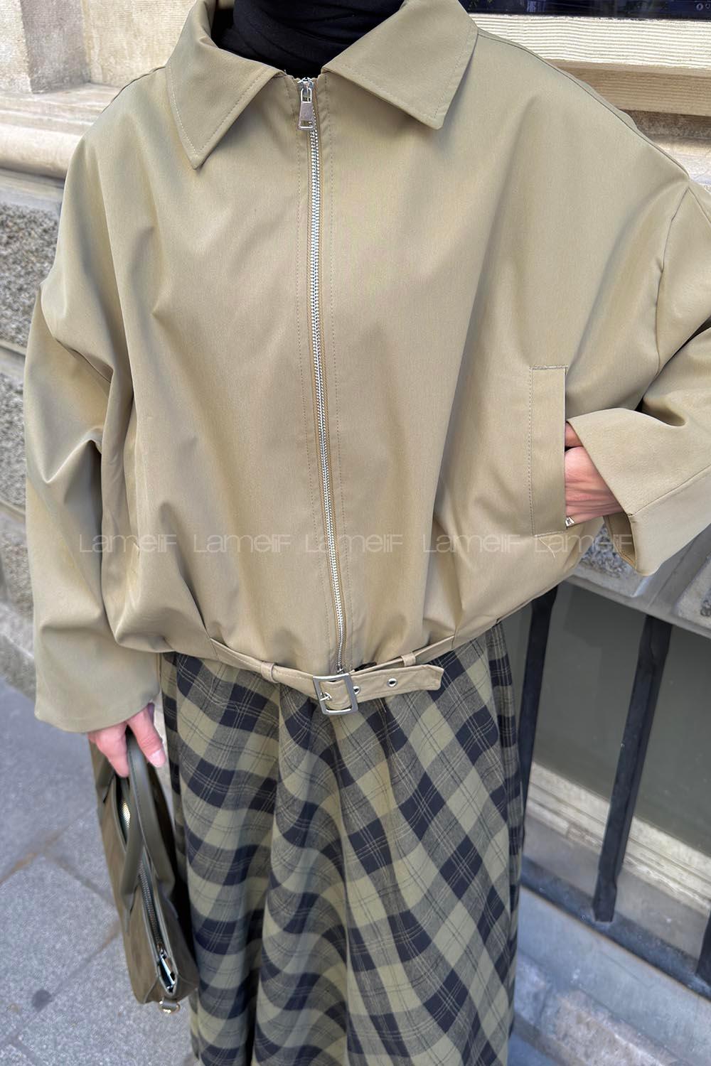 Army Green Shirt Collar Long Arm Lycra Polyester Jacket
