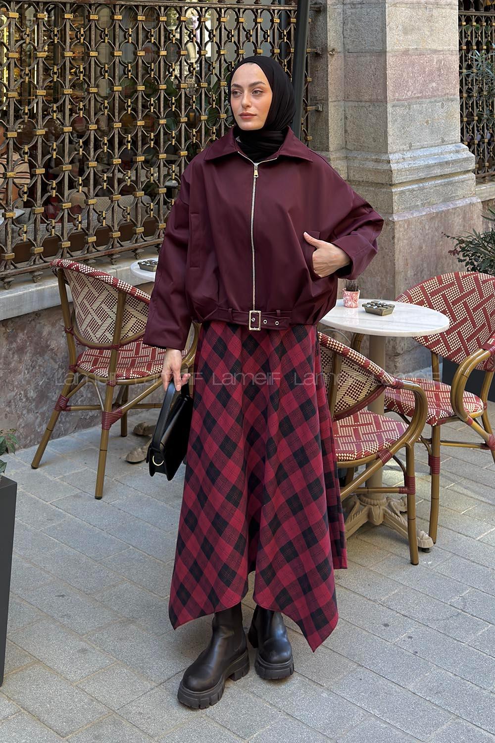 Plum Shirt Collar Long Arm Lycra Polyester Jacket