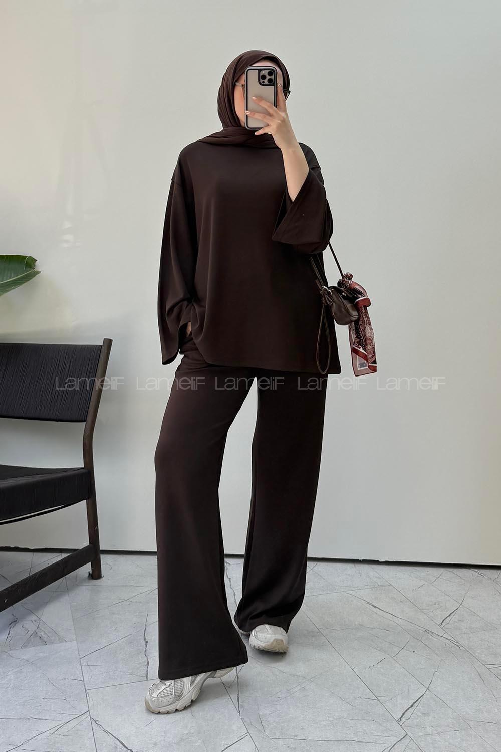 Brown Crew Neck Long Arm Without Accessories Regular Trousers Suit