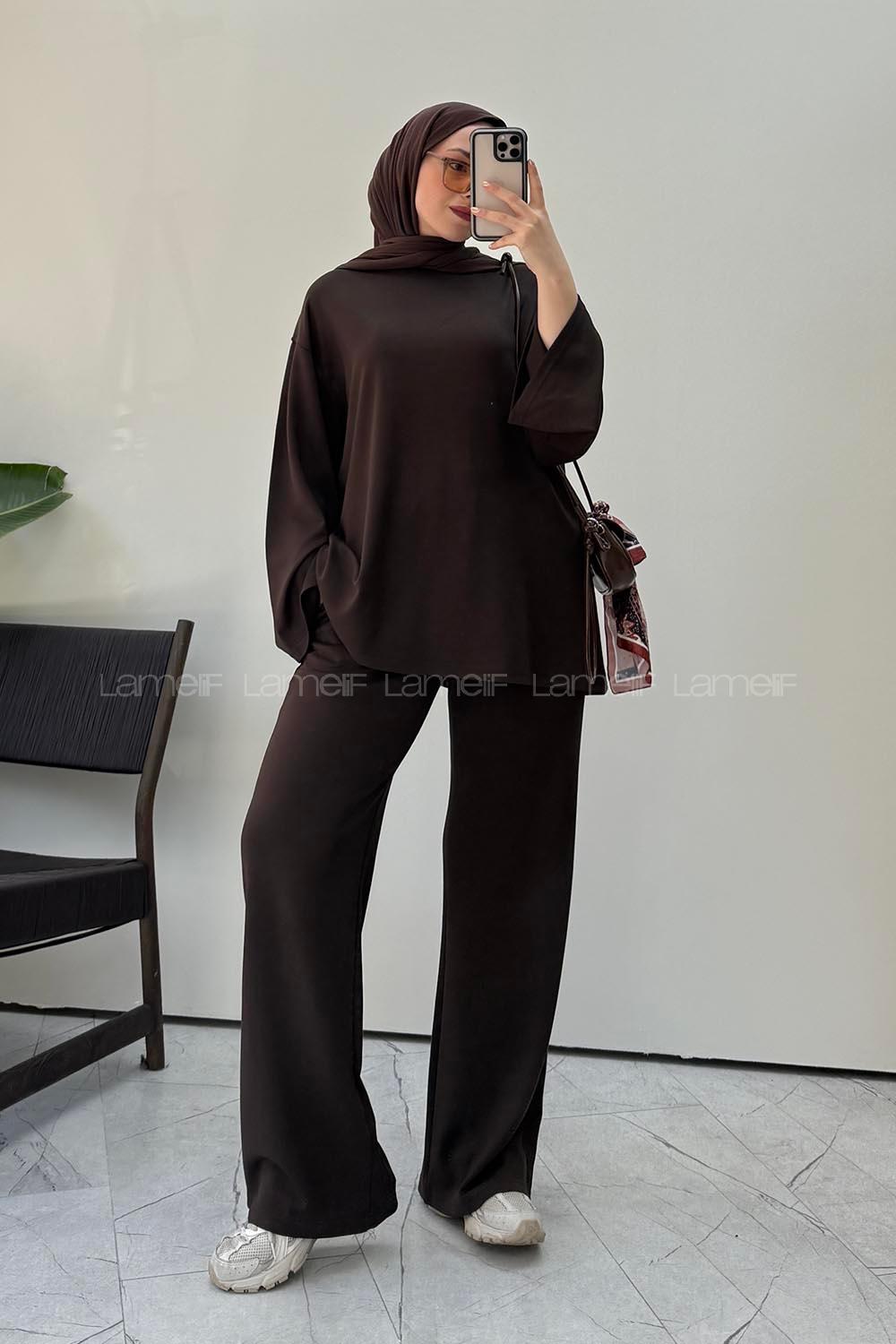 Brown Crew Neck Long Arm Without Accessories Regular Trousers Suit
