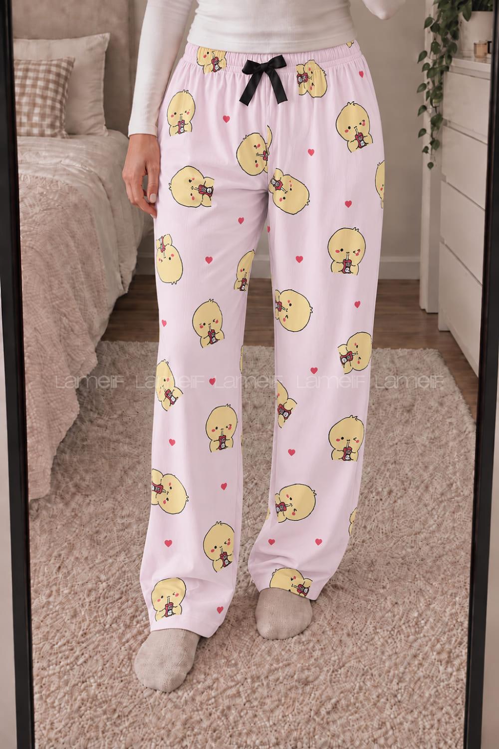 Lamelif Milan Kumaş Civciv Desenli Pijama Altı