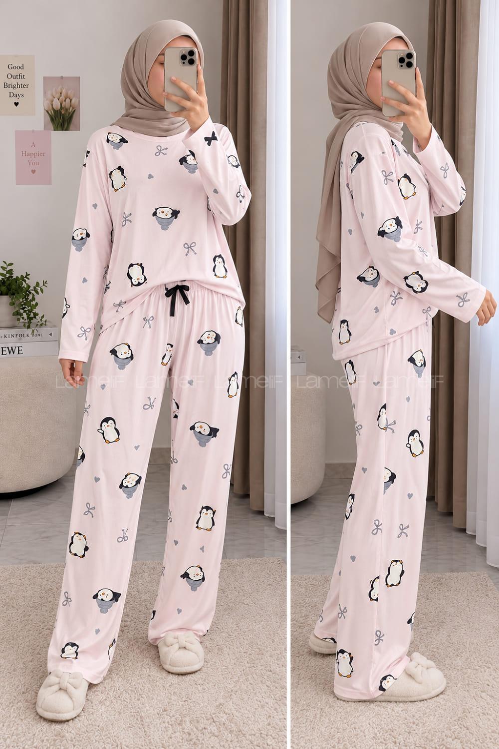 Lamelif Sevimli Penguen Desenli Pijama Takımı