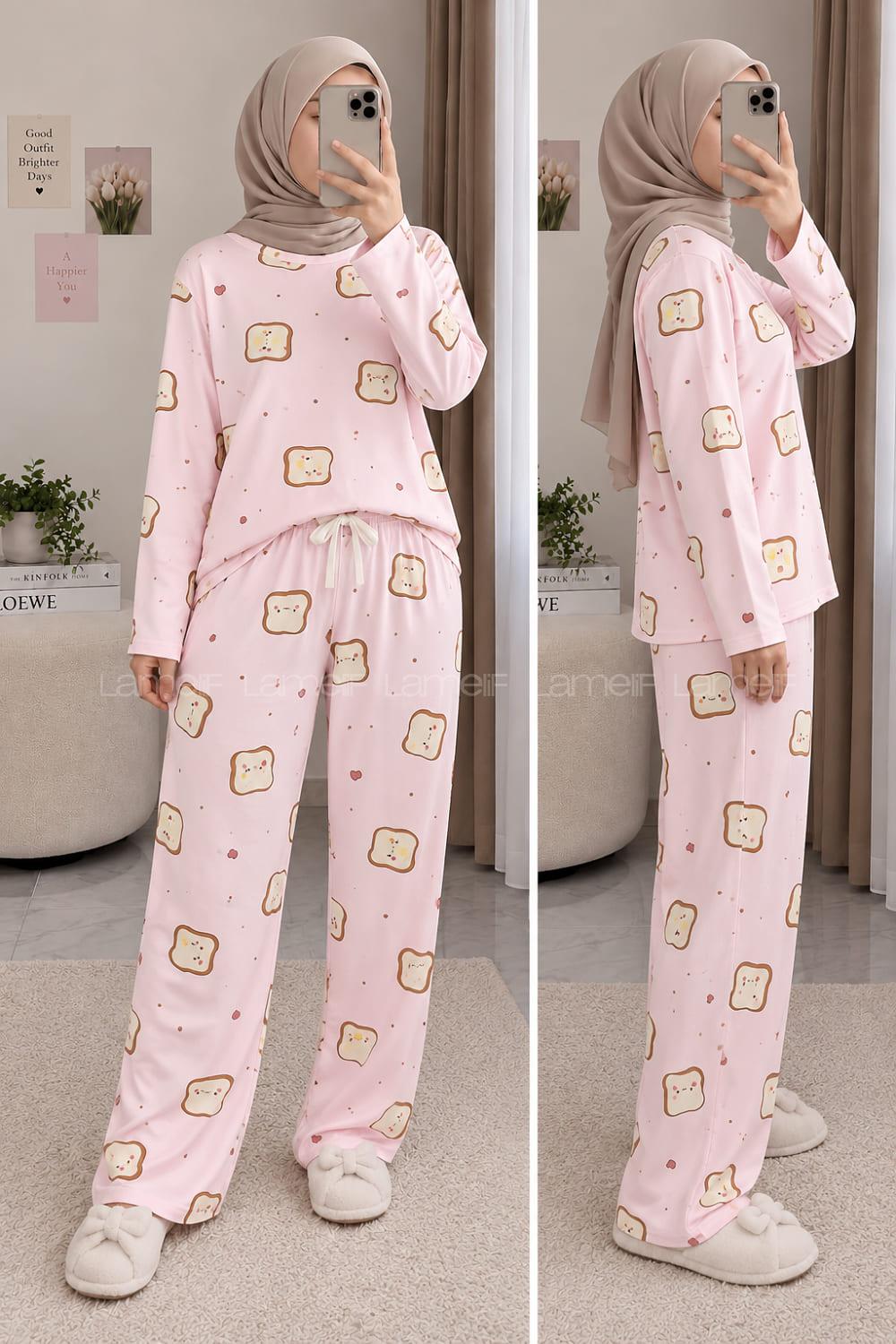 Lamelif Sevimli Tost Desenli Pijama Takımı