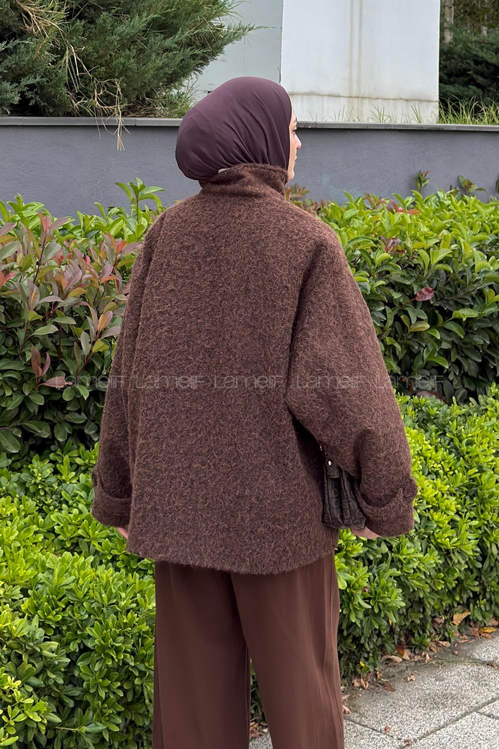 Lamelif Apolet Detaylı Sakallı Ceket Acı Kahve