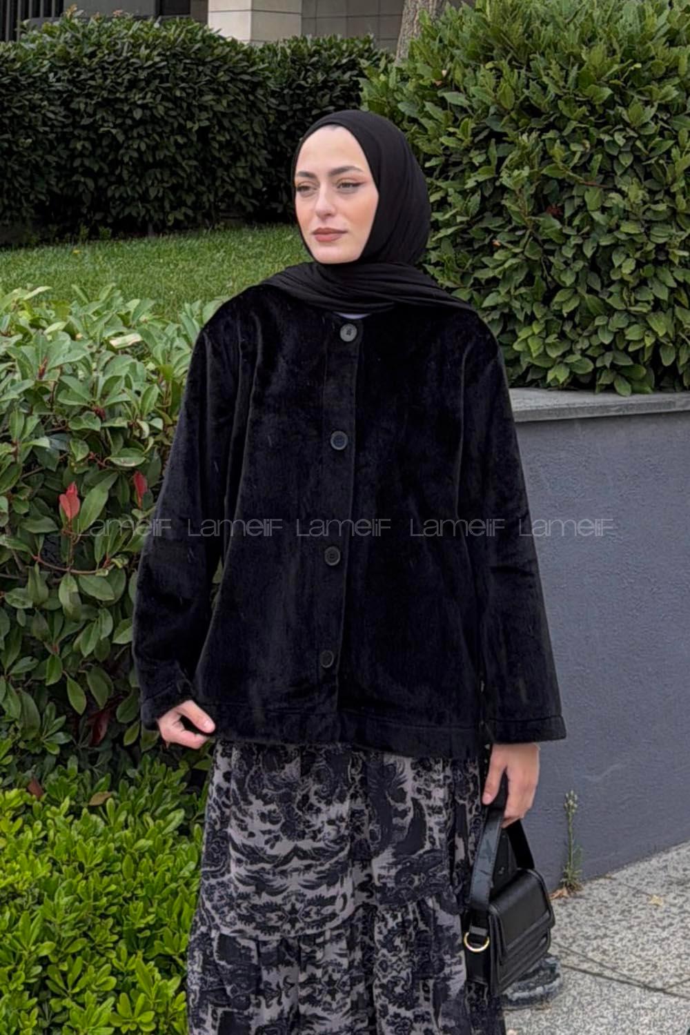 Lamelif Düğmeli Fox Ceket Siyah