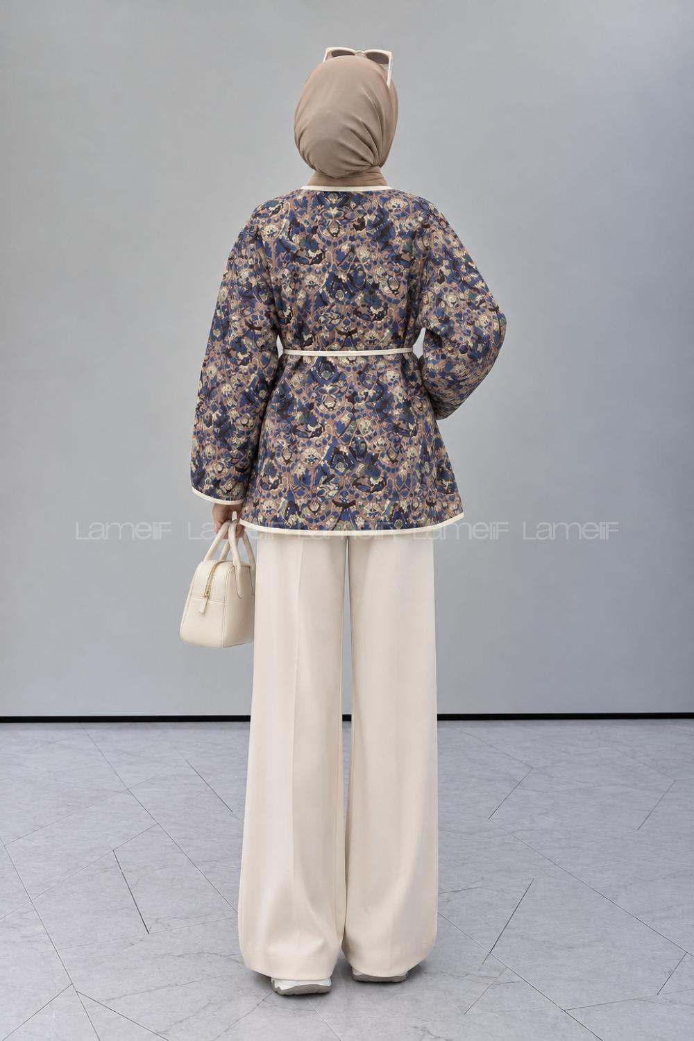 Indigo Crew Neck Long Arm Jacket