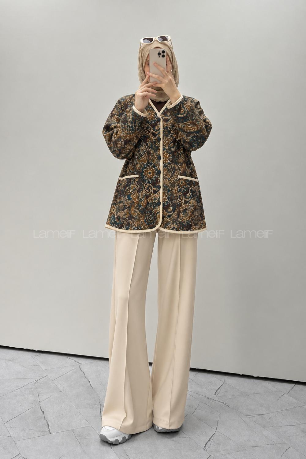 Brown Crew Neck Long Arm Jacket
