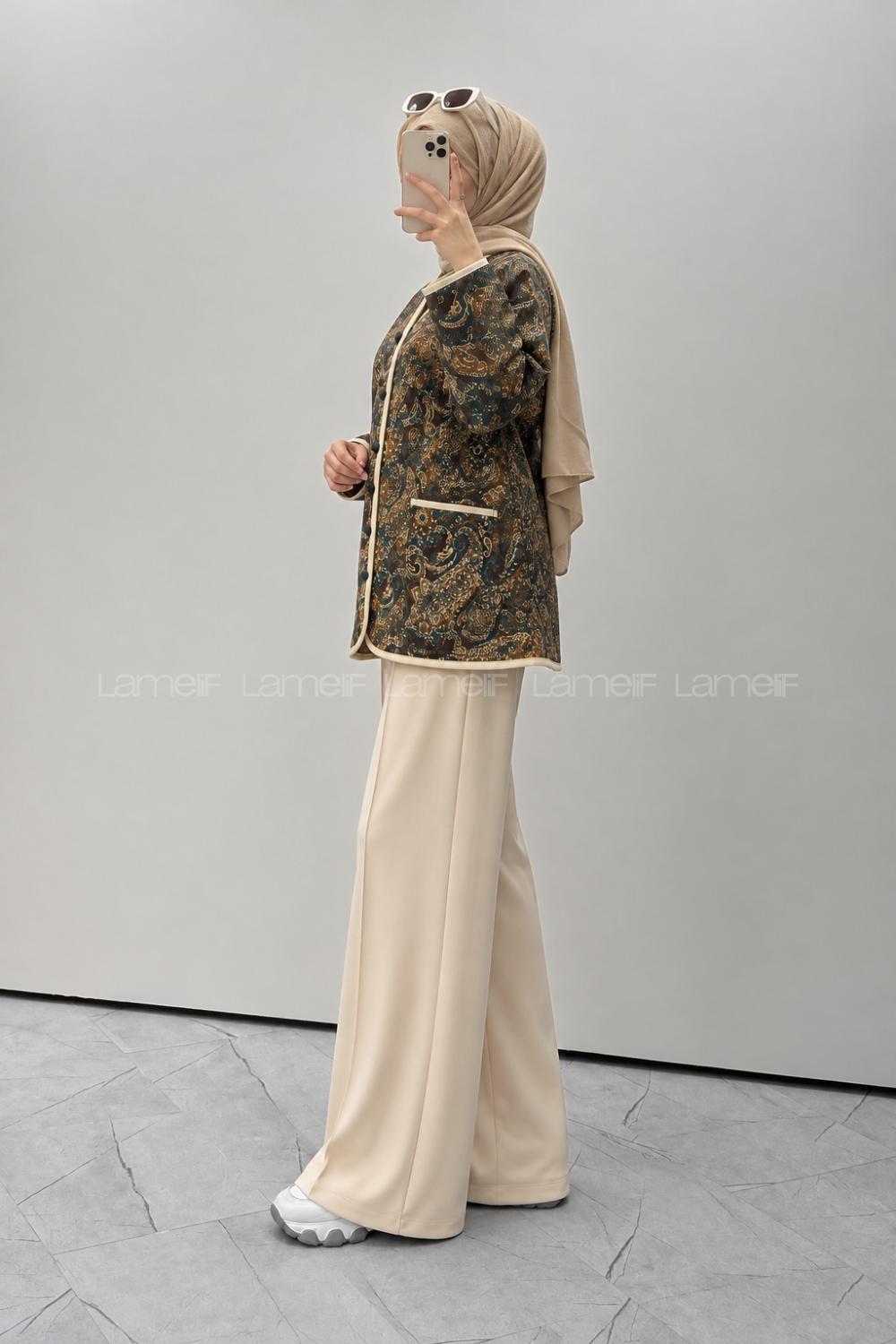 Brown Crew Neck Long Arm Jacket