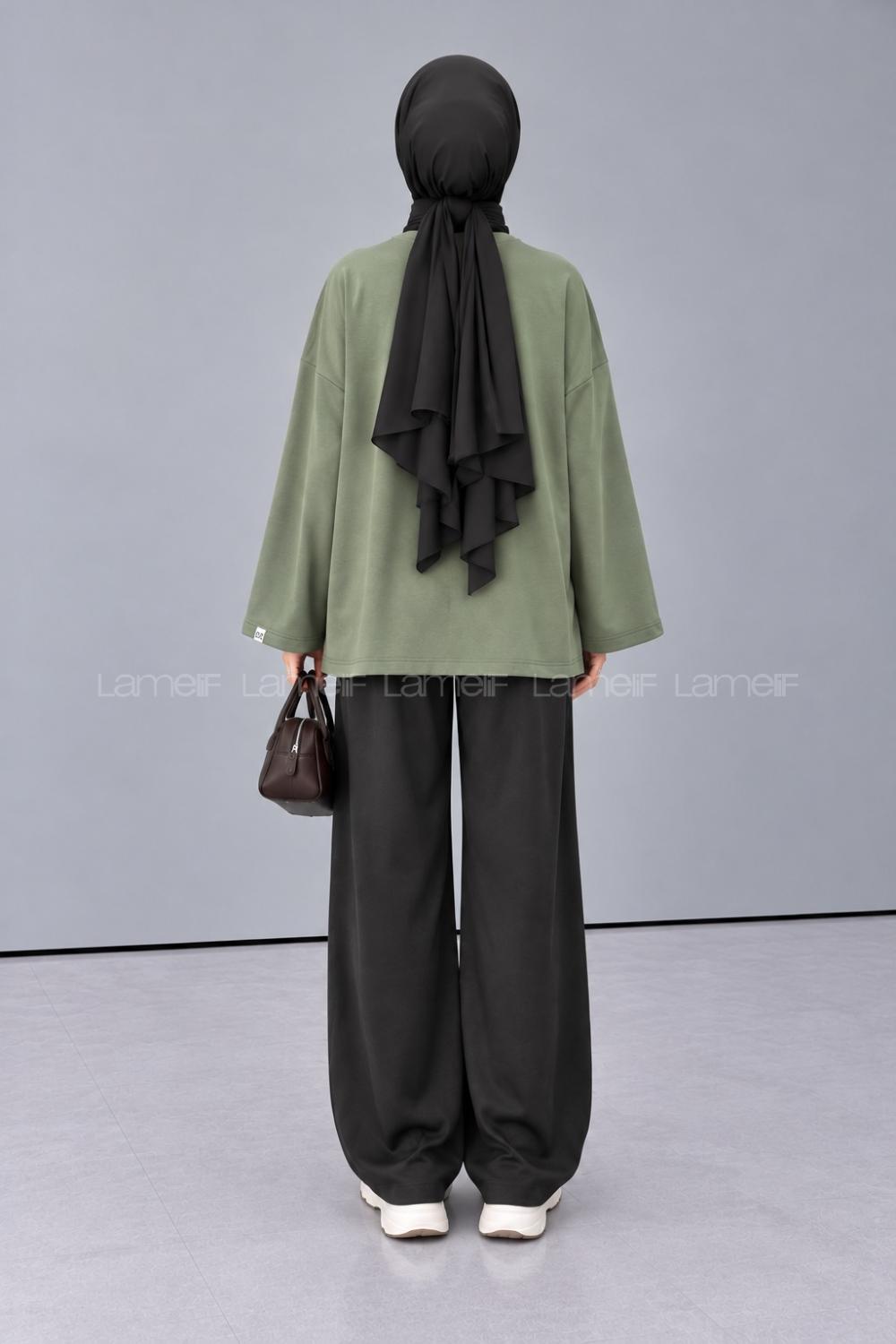 Lamelif Oversize Basic Sweatshirt Haki