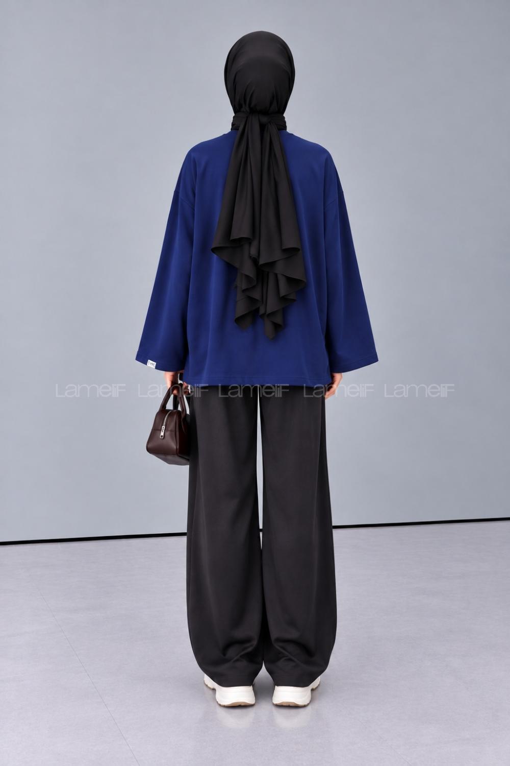 Lamelif Oversize Basic Sweatshirt Lacivert