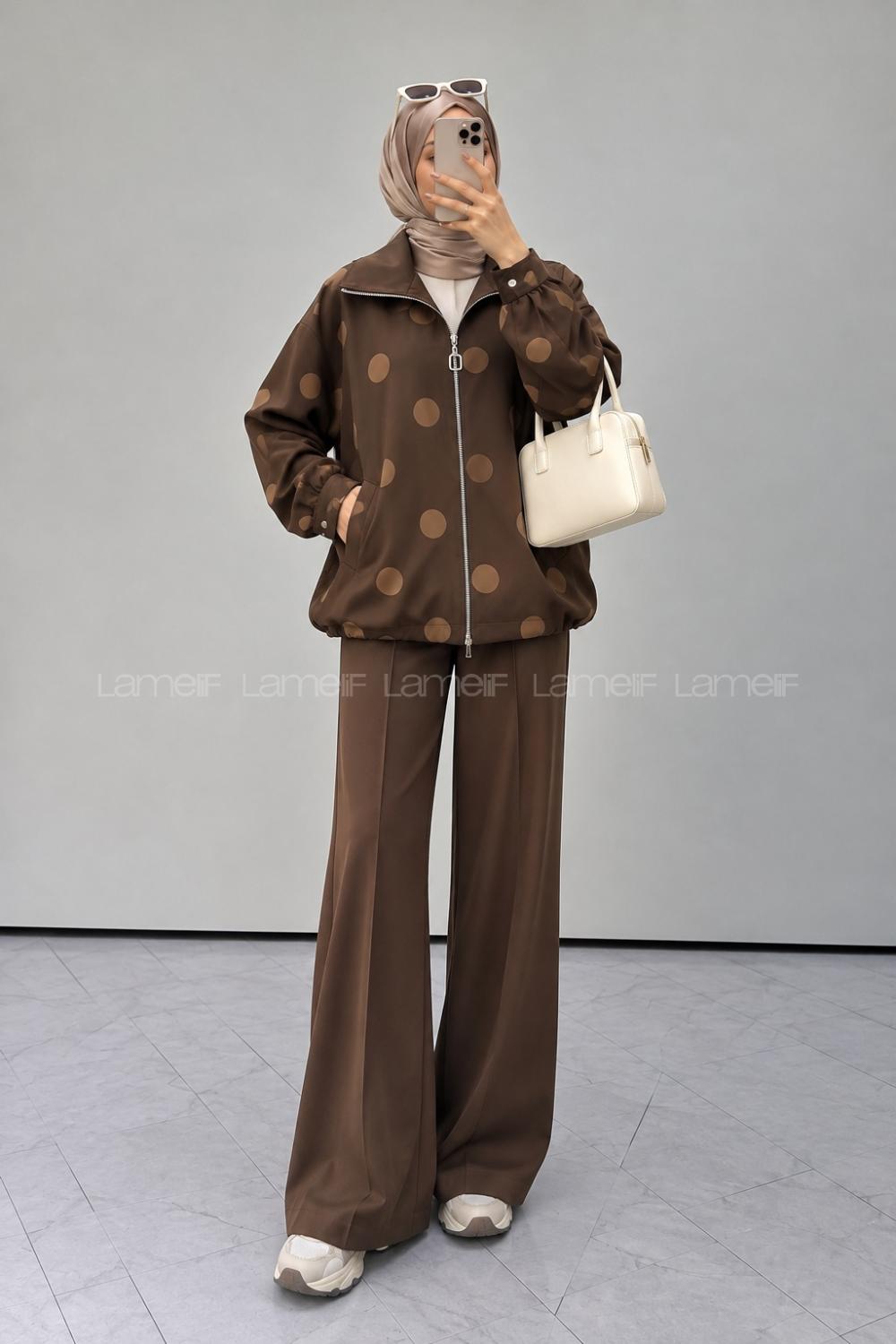 Brown Zippered Neck Long Arm Jacket