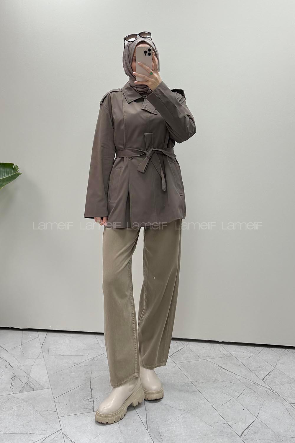 Brown Neckband Long Arm Cotton Jacket