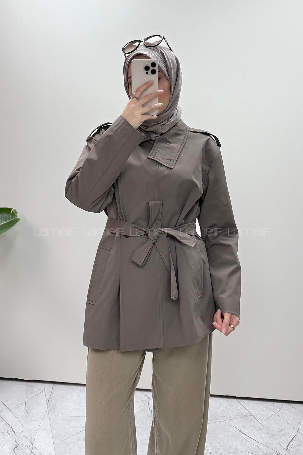Brown Neckband Long Arm Cotton Jacket