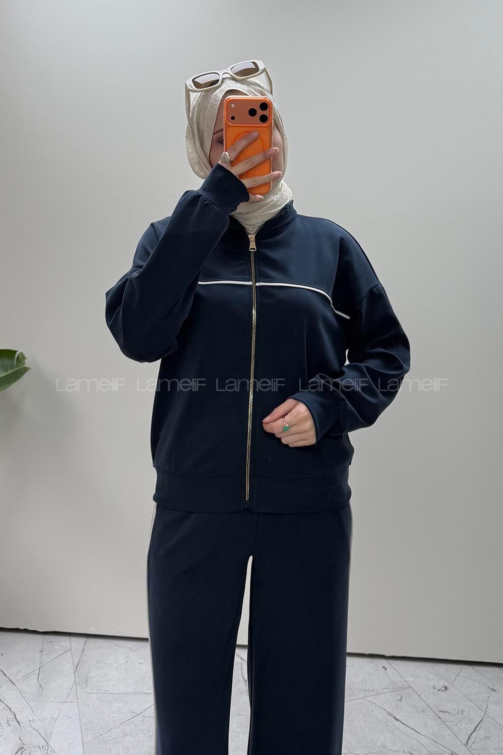 Navy Blue Neckband Long Arm Modal Oysho Regular Trousers Comfortable Suit