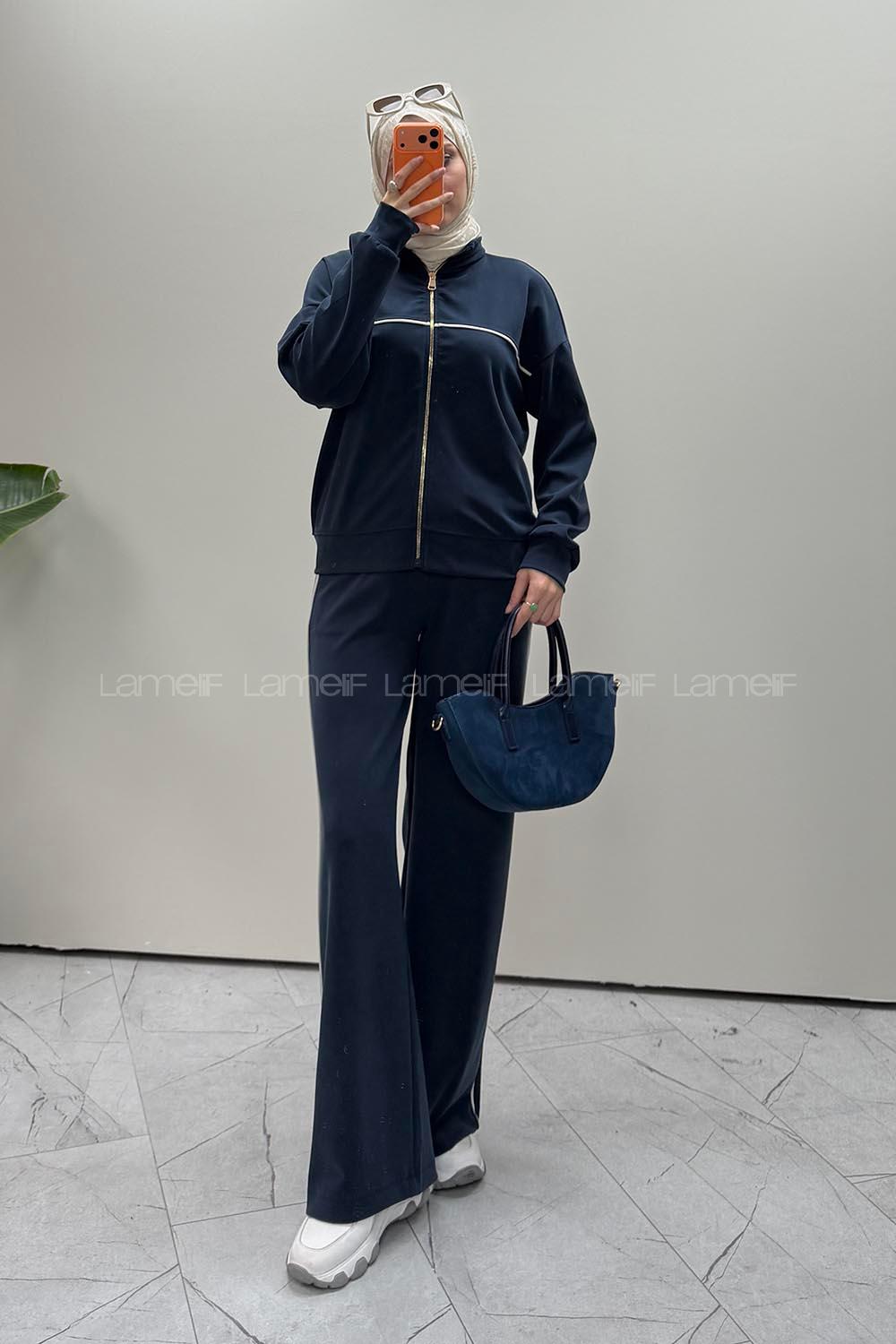 Navy Blue Neckband Long Arm Modal Oysho Regular Trousers Comfortable Suit