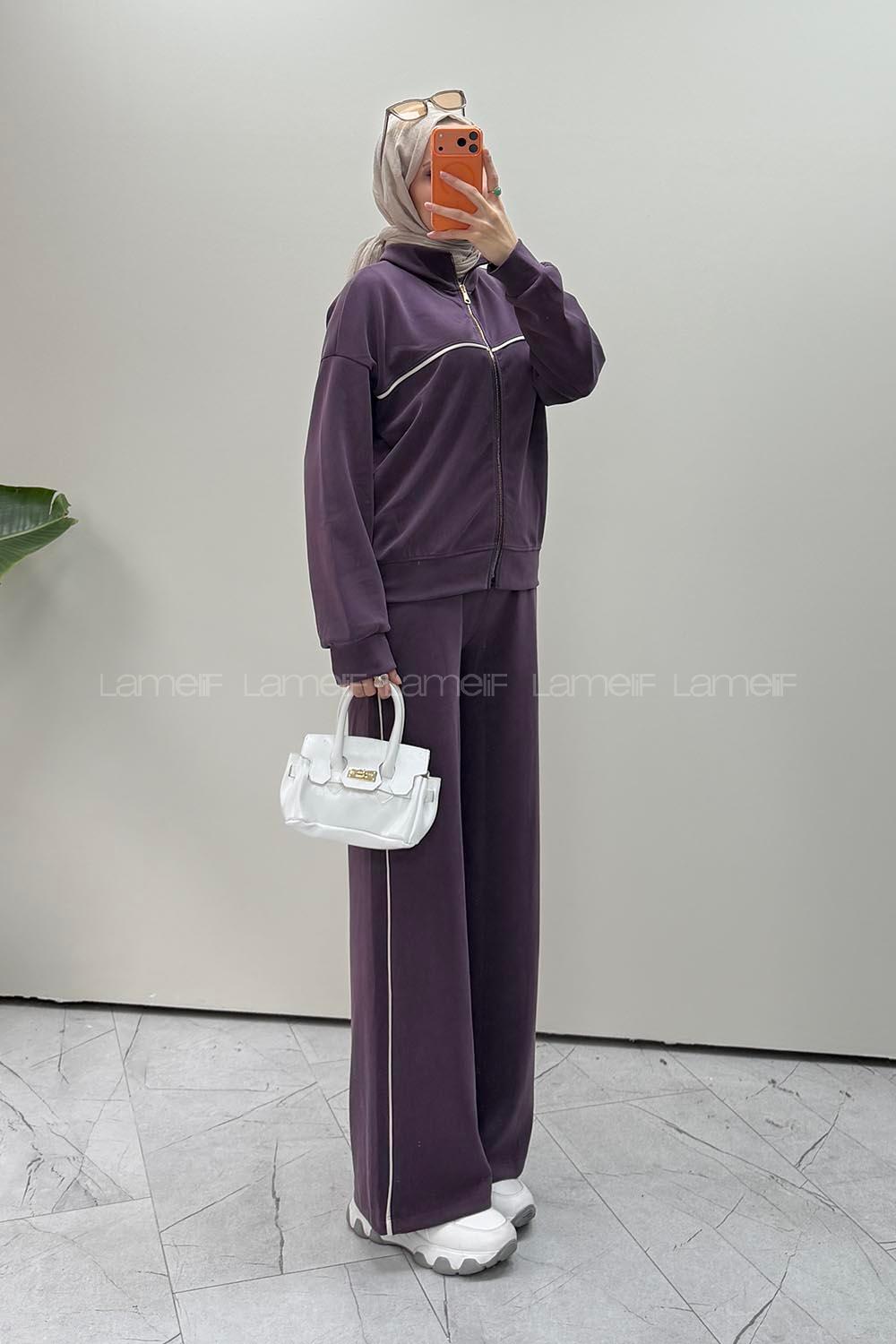 Purble Neckband Long Arm Modal Oysho Regular Trousers Comfortable Suit