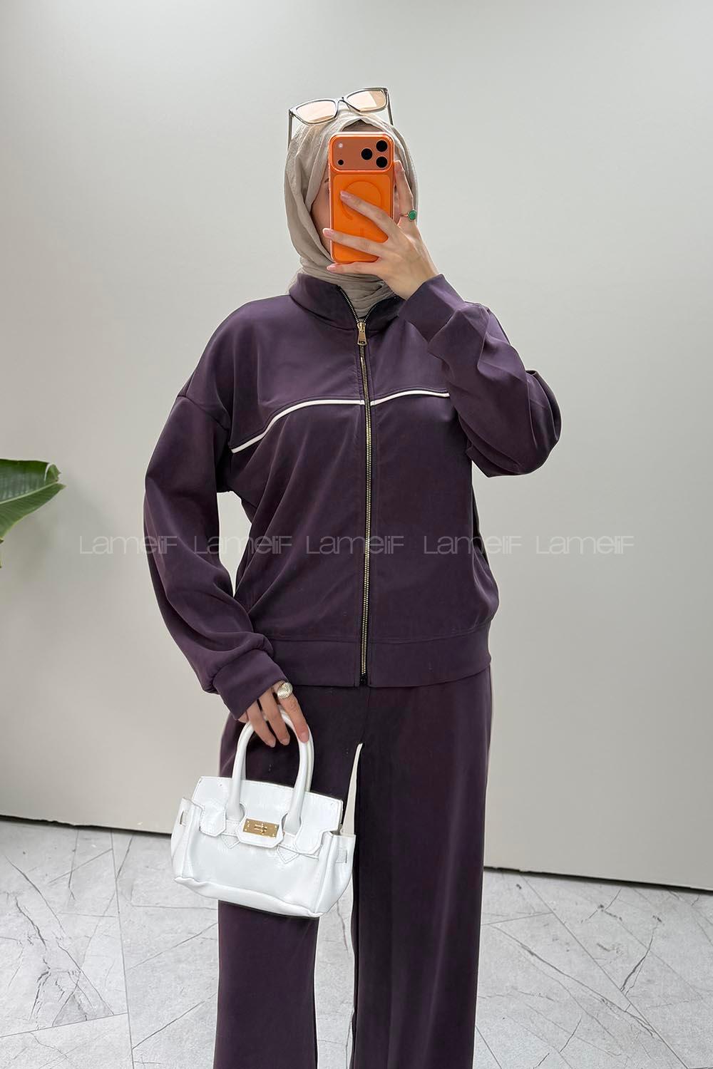 Purble Neckband Long Arm Modal Oysho Regular Trousers Comfortable Suit