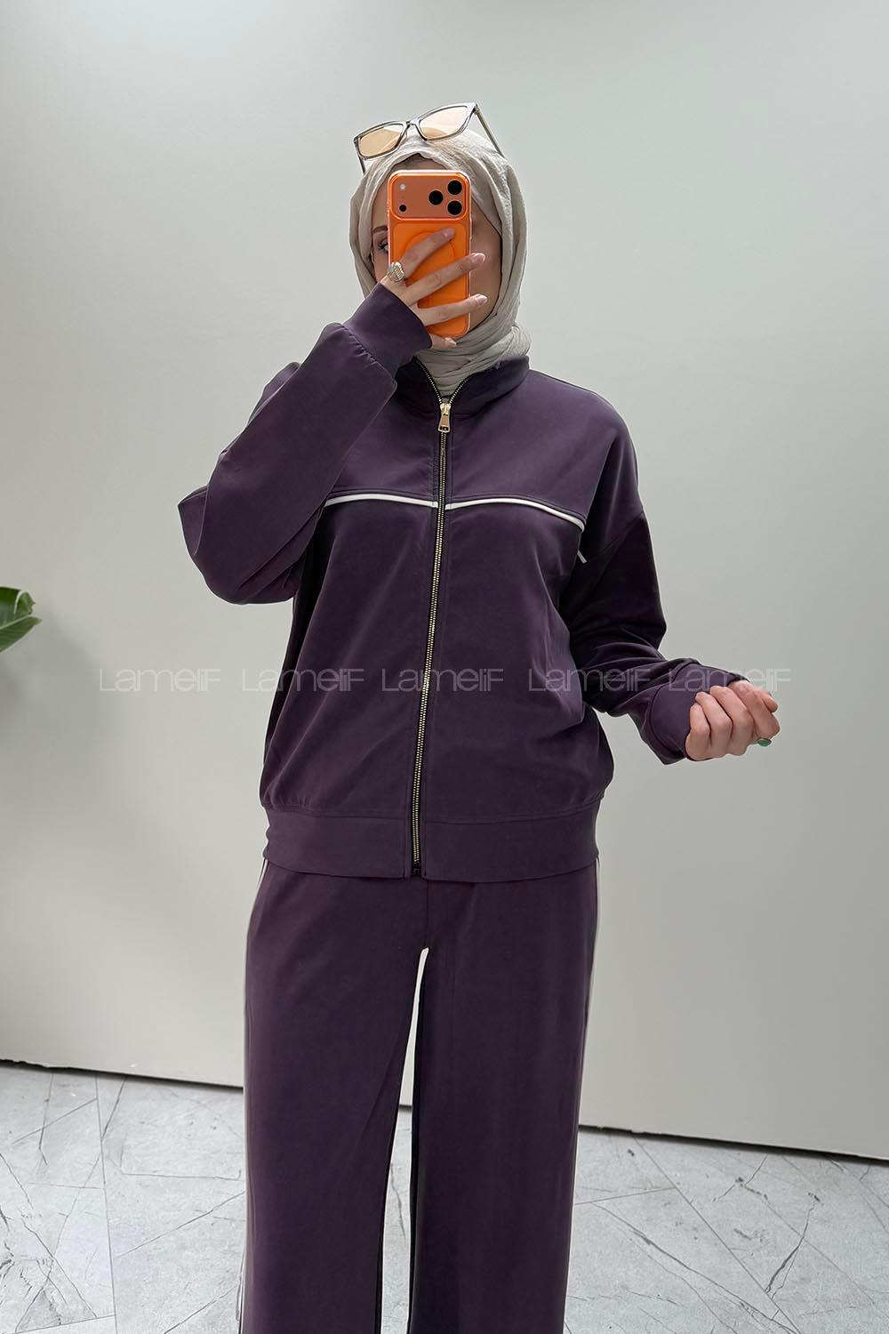 Purble Neckband Long Arm Modal Oysho Regular Trousers Comfortable Suit